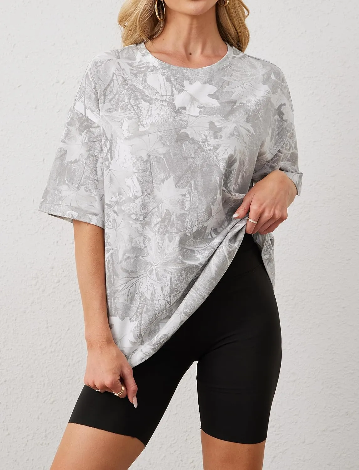 Women Camo Tee Shirt for Men Maple Leaf Print Oversized T Shirt Short Sleeve Summer Casual Tee Tops