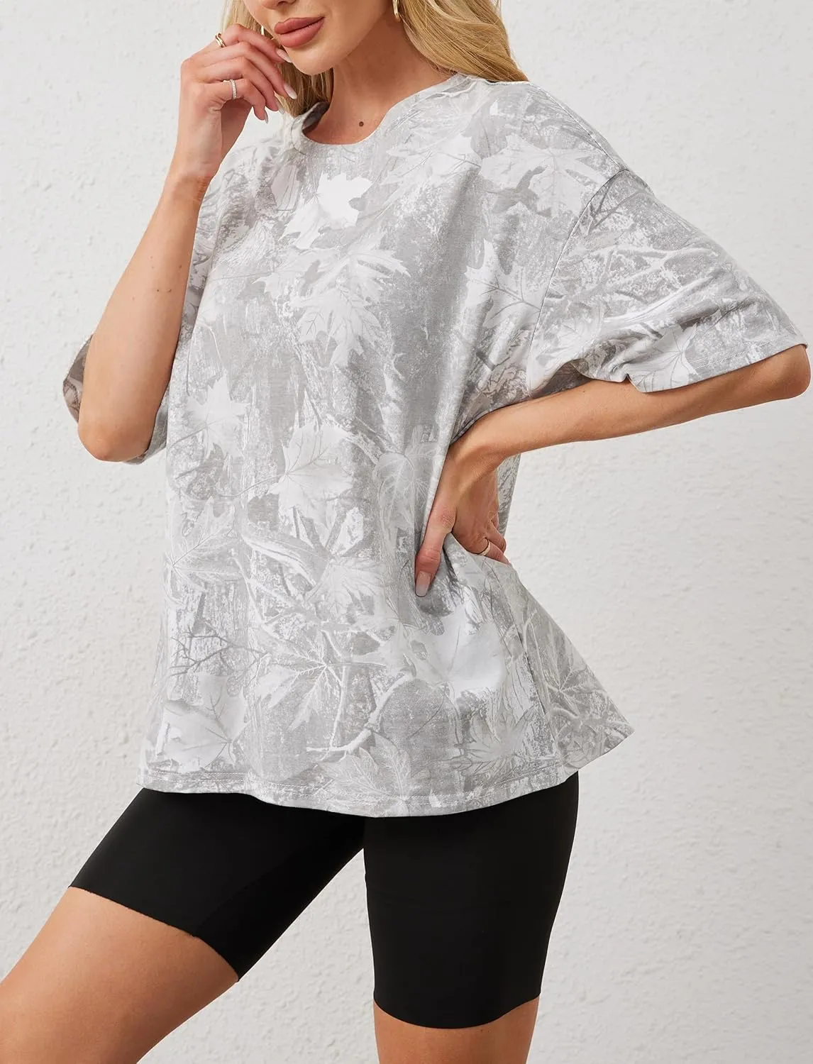 Women Camo Tee Shirt for Men Maple Leaf Print Oversized T Shirt Short Sleeve Summer Casual Tee Tops