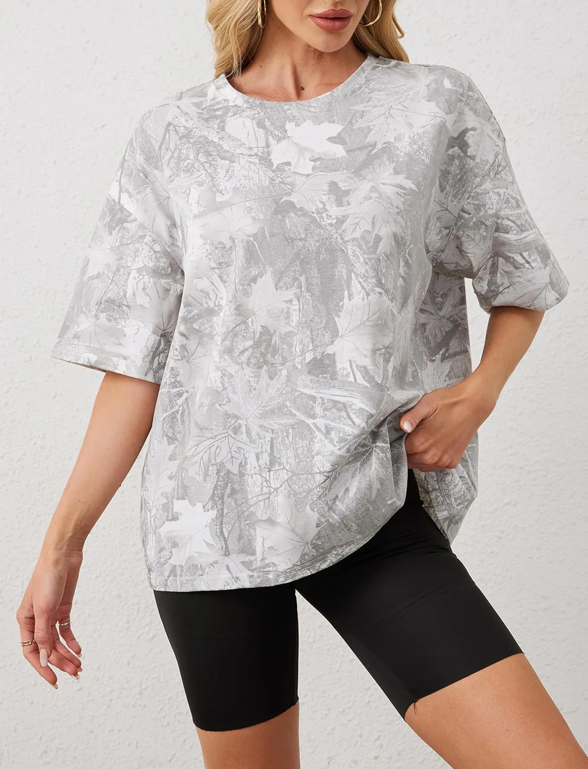 Women Camo Tee Shirt for Men Maple Leaf Print Oversized T Shirt Short Sleeve Summer Casual Tee Tops