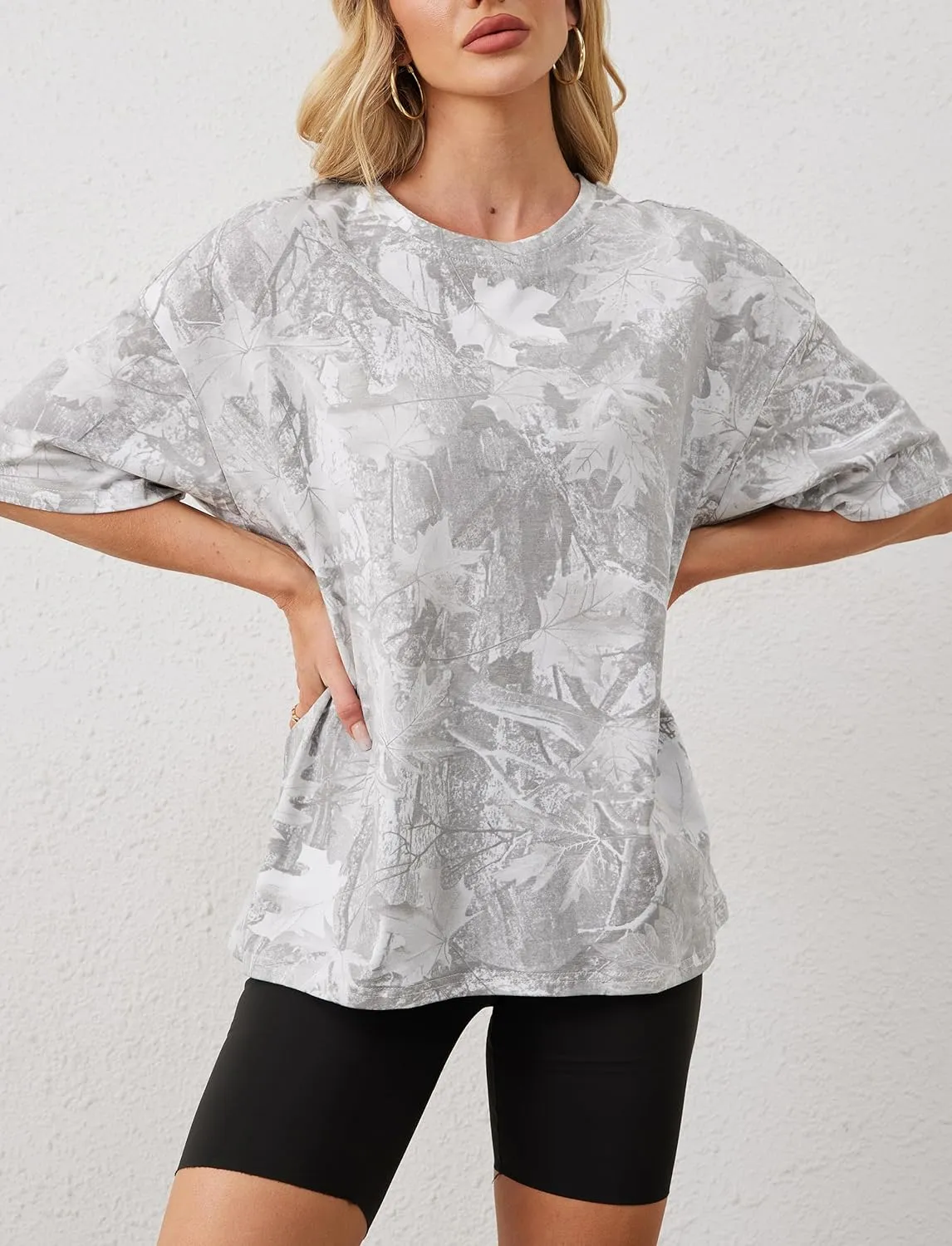 Women Camo Tee Shirt for Men Maple Leaf Print Oversized T Shirt Short Sleeve Summer Casual Tee Tops
