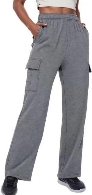 Women Cargo Sweatpants Casual Wide Leg Sweats Pants Dressy Elastic High Waist Active Lounge Trousers with Pockets