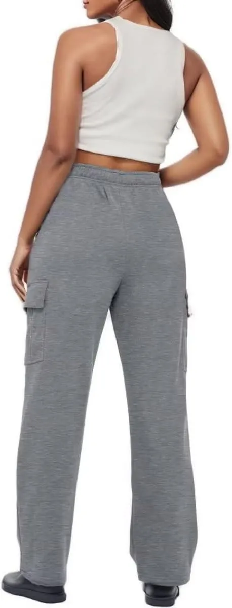 Women Cargo Sweatpants Casual Wide Leg Sweats Pants Dressy Elastic High Waist Active Lounge Trousers with Pockets