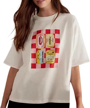 Women Graphic Oversized Tee Y2k Fruit Print Short Sleeve White Top Crewneck Cute Aesthetic Tee Shirts Summer