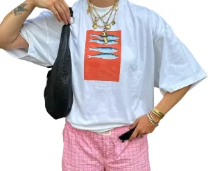 Women Graphic Oversized Tee Y2k Fruit Print Short Sleeve White Top Crewneck Cute Aesthetic Tee Shirts Summer