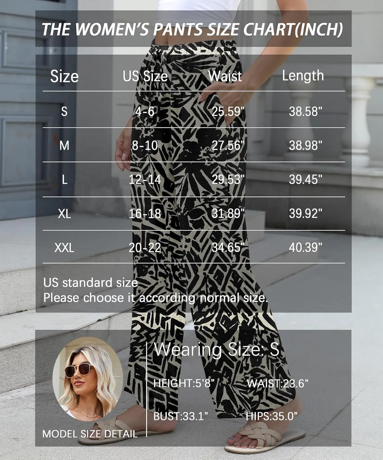 Women High Waist Casual Pants Elastic Wide Leg Summer Beach Palazzo Trousers with Pockets Lightweight Comfy