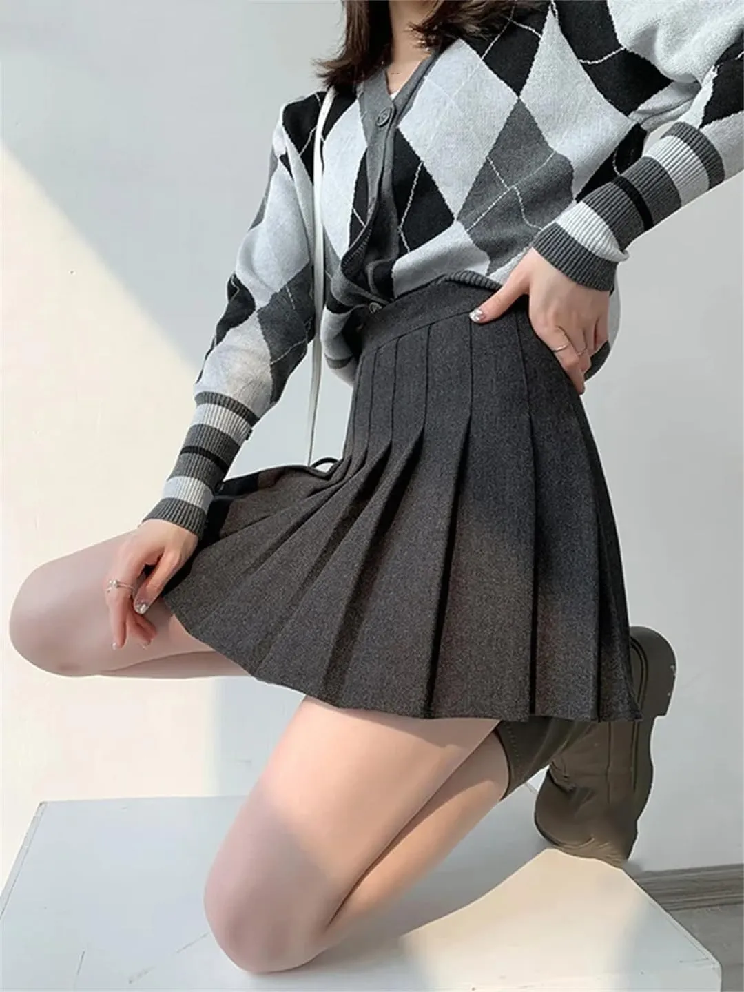Women High Waist Mini Wool Skirts School Short Tennis Casual Pleated Skirts