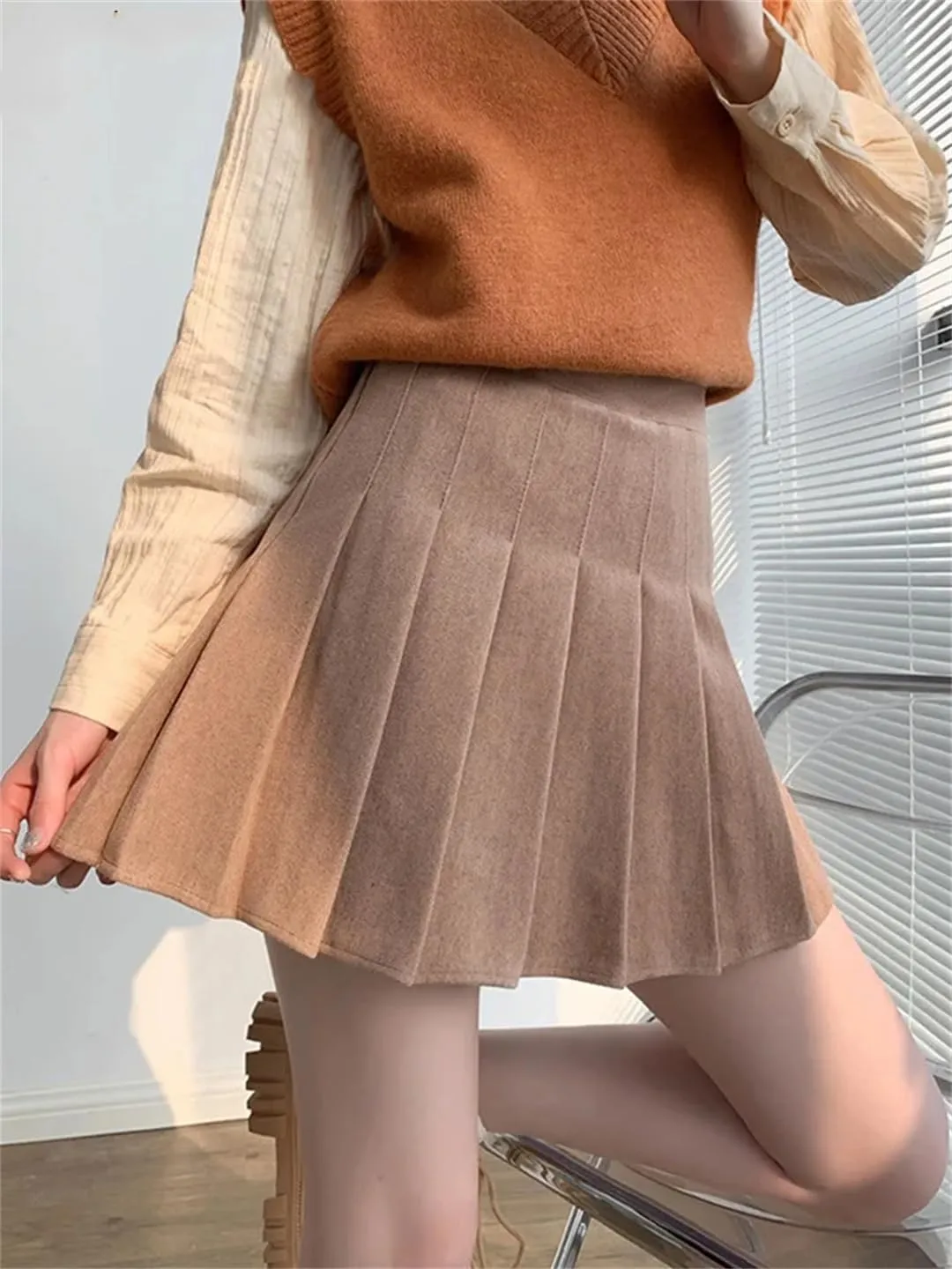 Women High Waist Mini Wool Skirts School Short Tennis Casual Pleated Skirts