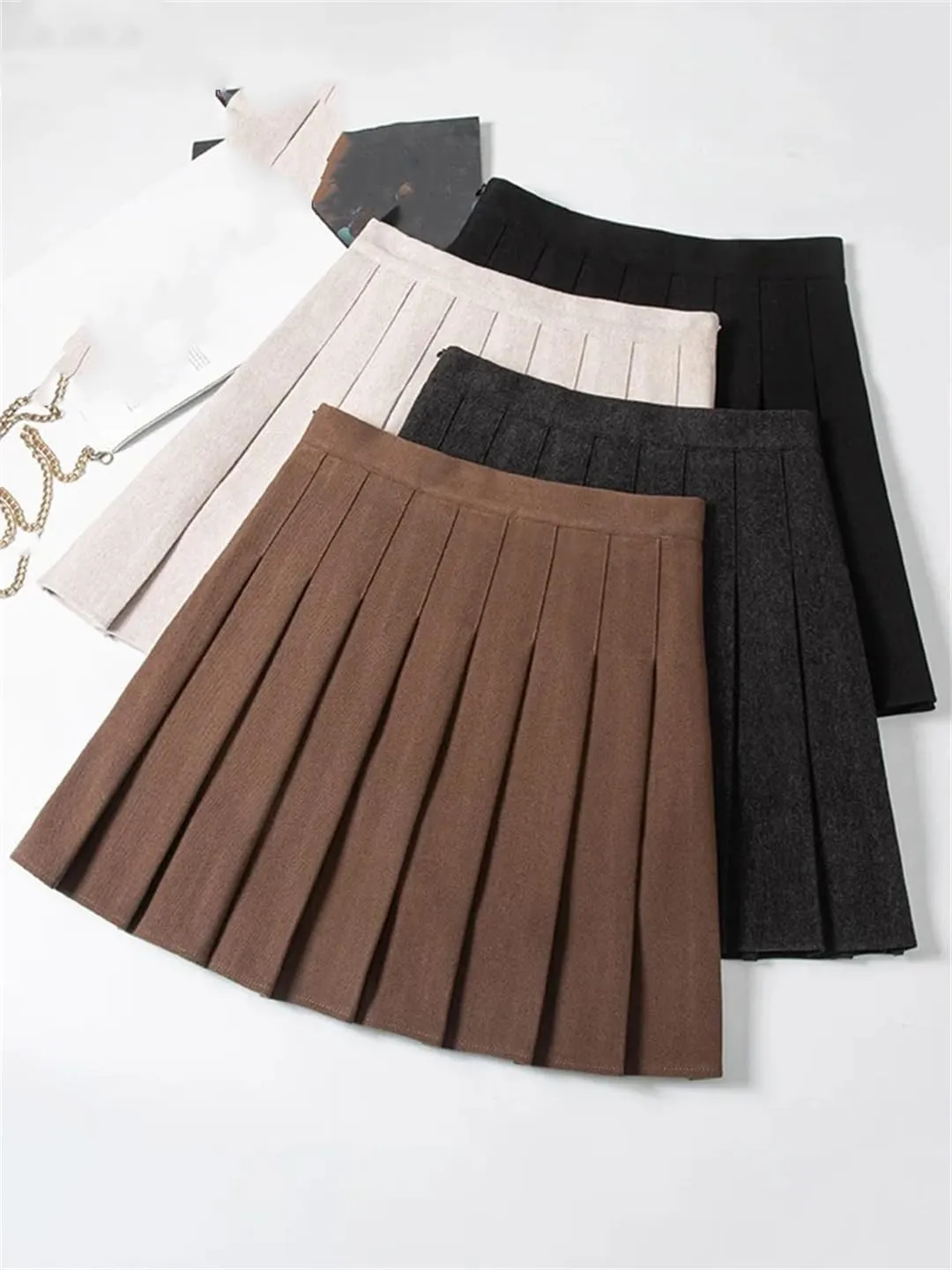 Women High Waist Mini Wool Skirts School Short Tennis Casual Pleated Skirts