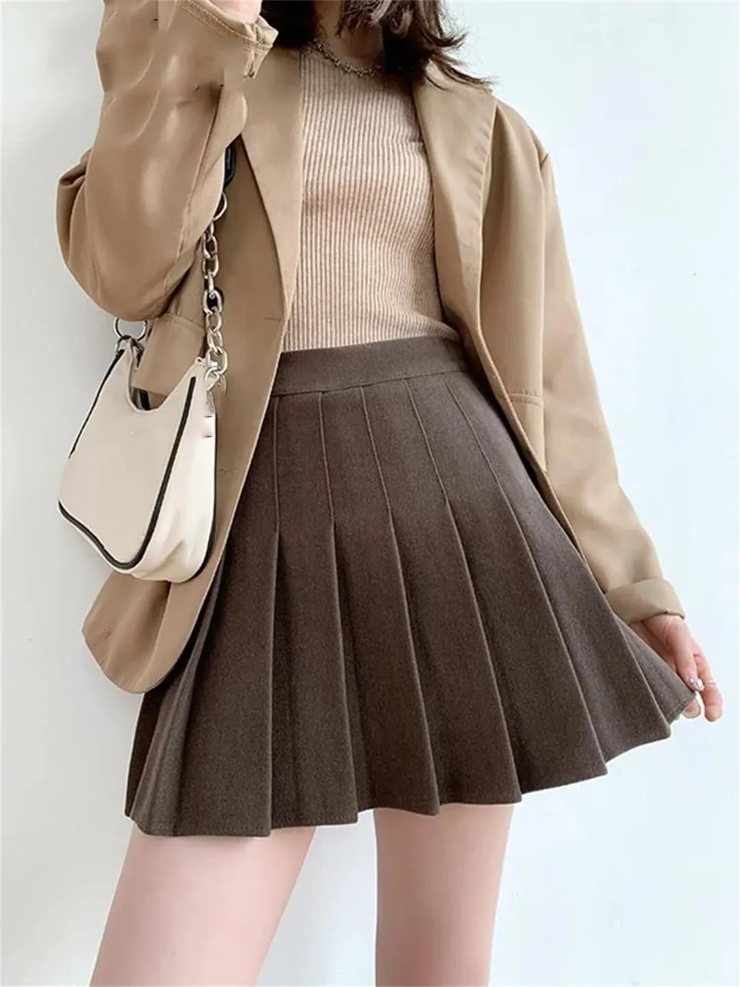Women High Waist Mini Wool Skirts School Short Tennis Casual Pleated Skirts