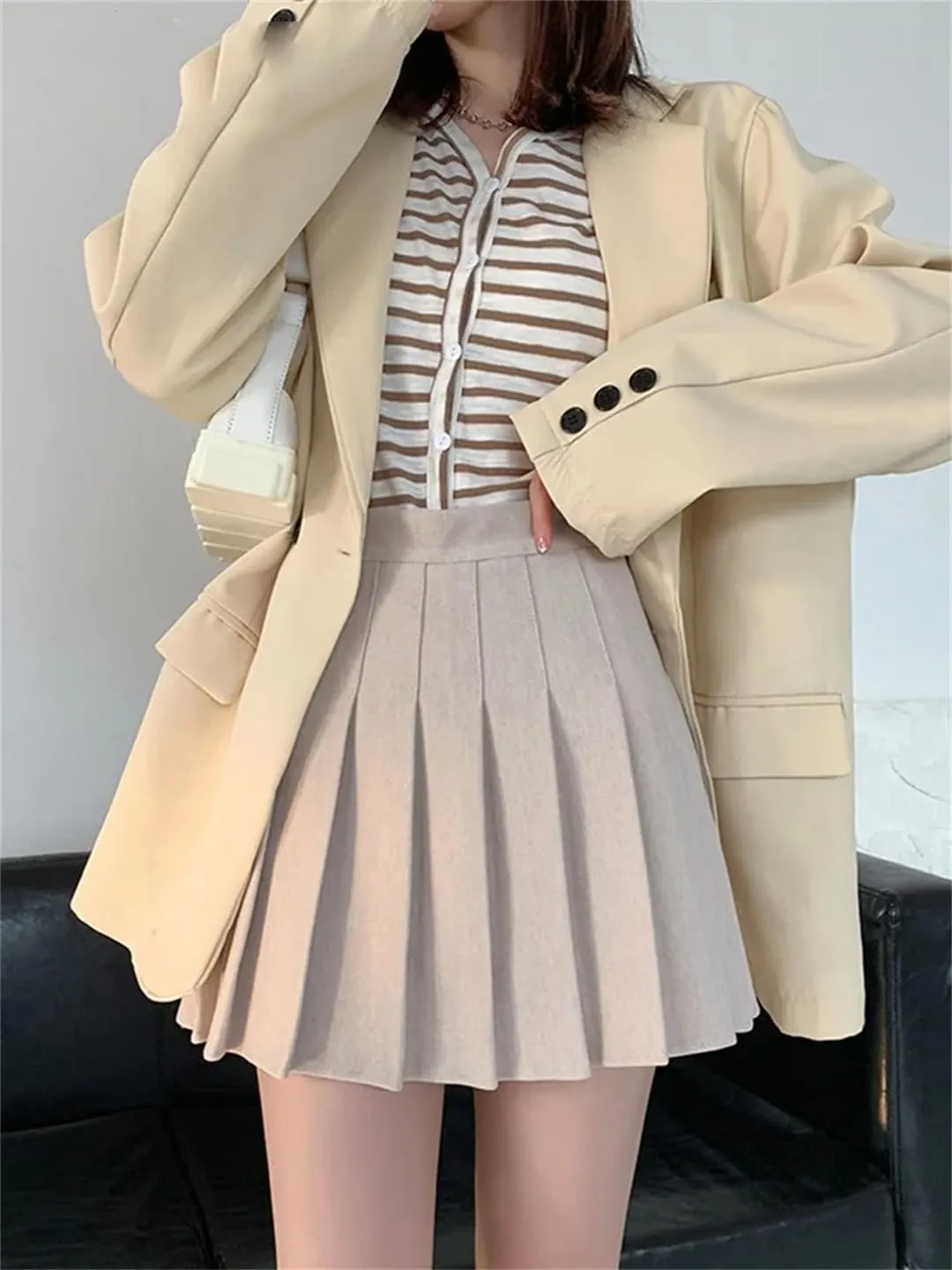 Women High Waist Mini Wool Skirts School Short Tennis Casual Pleated Skirts