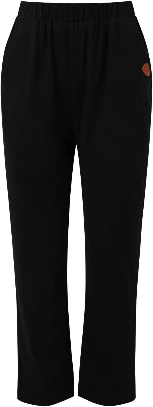 Women High Waisted Wide Leg Pants Fashion Drawstring Elastic Trousers Comfy Straight Leg Long Pants with Pockets