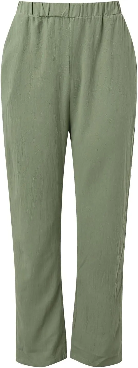Women High Waisted Wide Leg Pants Fashion Drawstring Elastic Trousers Comfy Straight Leg Long Pants with Pockets
