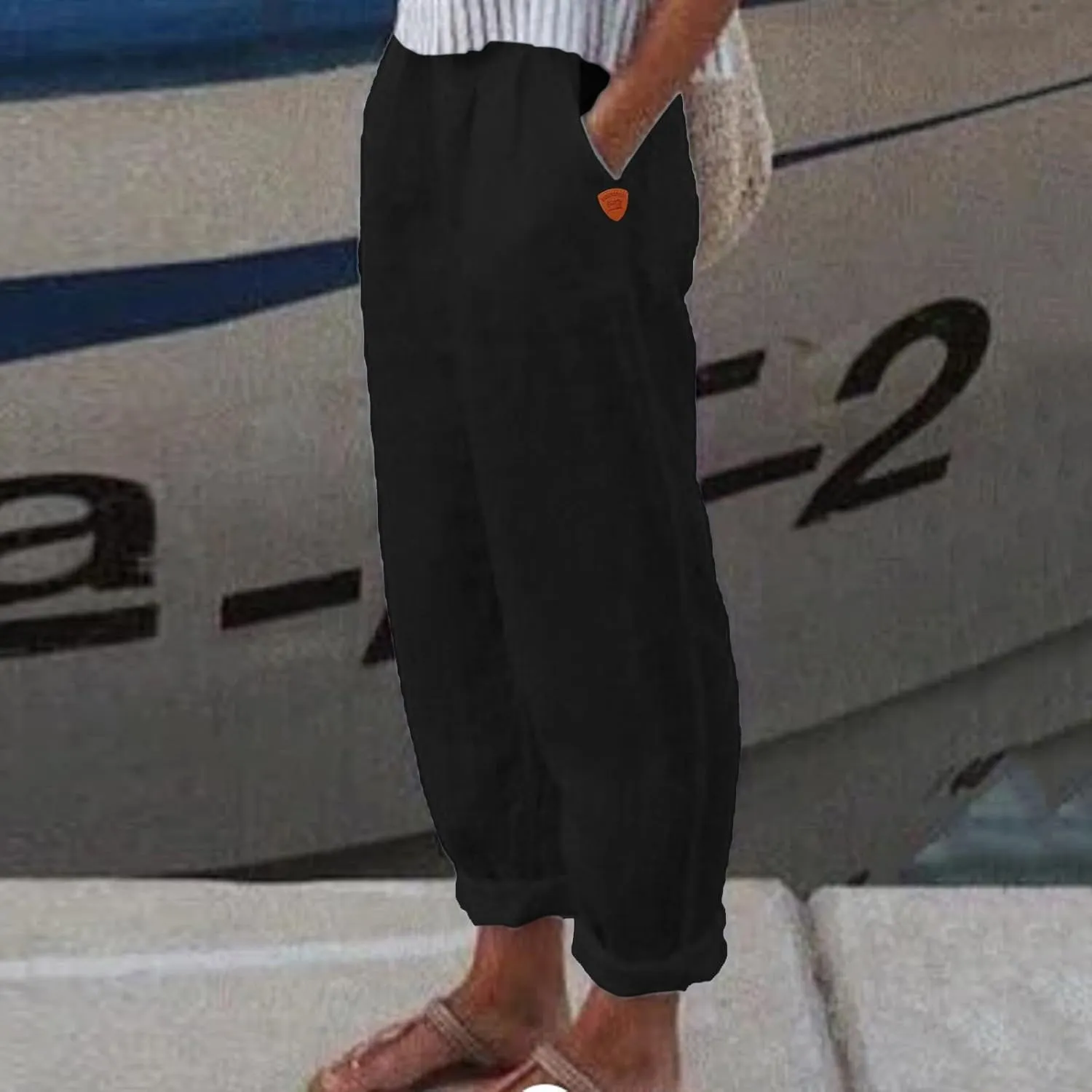 Women High Waisted Wide Leg Pants Fashion Drawstring Elastic Trousers Comfy Straight Leg Long Pants with Pockets