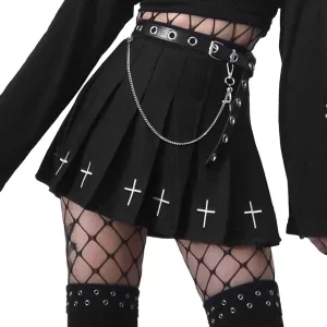 Women Lace Patchwork Pleated Mini Skirt Ruffle High Waist Y2K Punk A-line Skirt Harajuku Goth Short Skirt for Girls (Punk Pleated-Black,Medium)