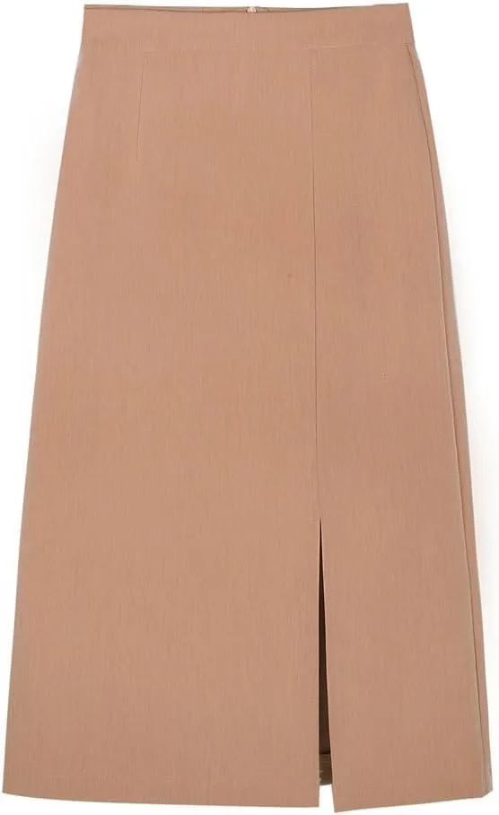 Women Split Mid Length Elegant Solid Color High Waist Straight Skirts