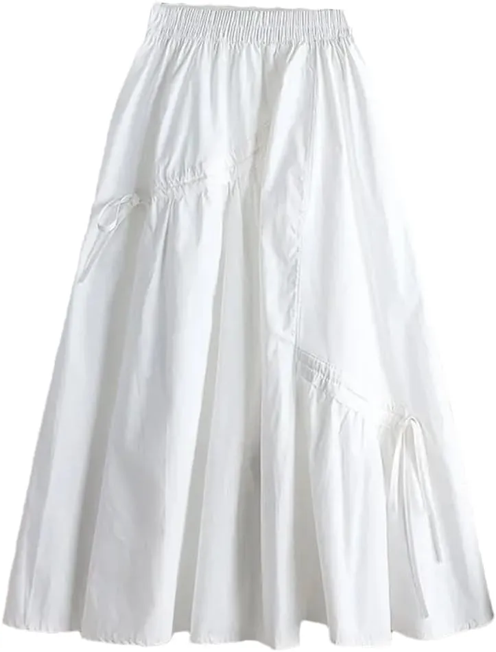 Women Summer Solid Colors Midi Skirts Irregular Loose Office Lady Basic A-Line High Waist Skirt