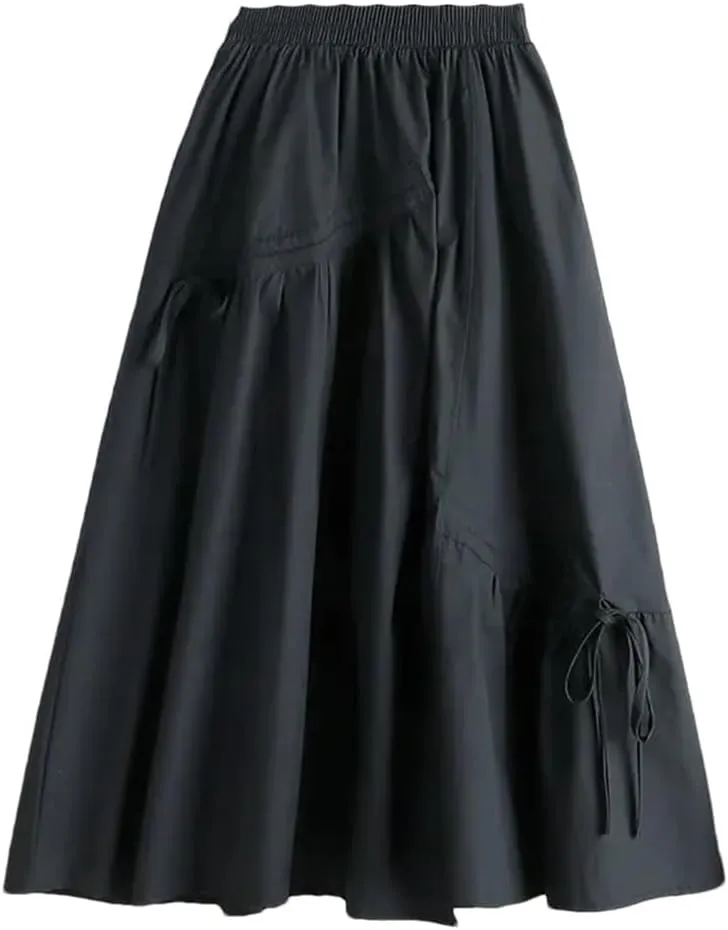Women Summer Solid Colors Midi Skirts Irregular Loose Office Lady Basic A-Line High Waist Skirt