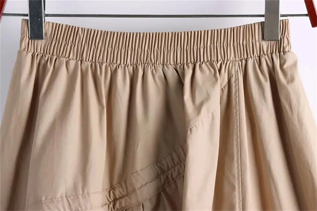 Women Summer Solid Colors Midi Skirts Irregular Loose Office Lady Basic A-Line High Waist Skirt
