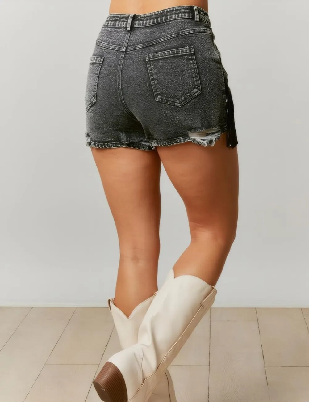 Women Summer Star Sequin Shorts Ripped Stretchy Jeans Frayed Raw Hem Casual Tassels Denim Shorts