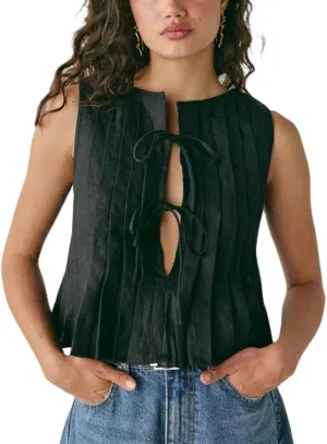 Women Y2K Babydoll Ruffle Tank Top Linen Front Button Pleated Peplum Vest Flowy Coquette Cropped Shirt Cute Blouse Summer