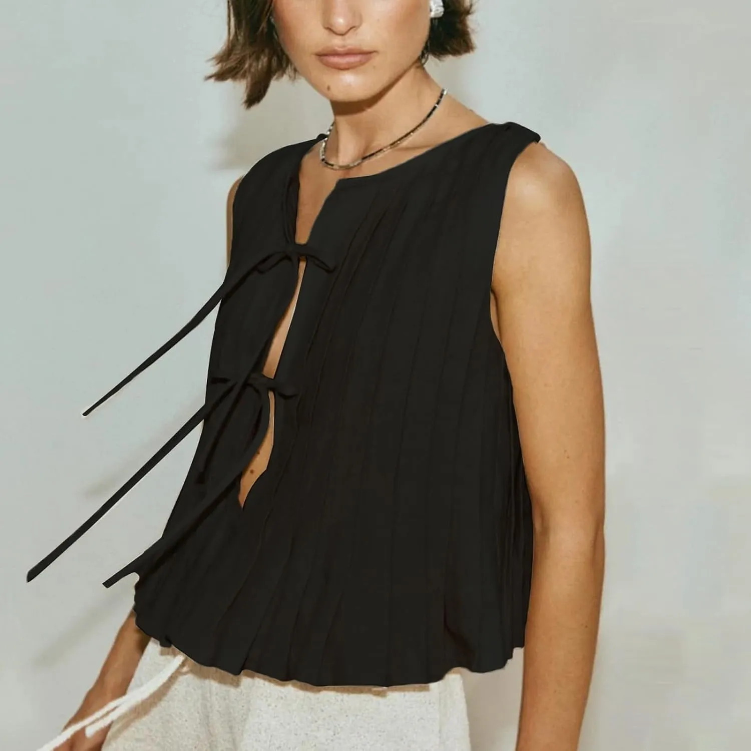 Women Y2K Babydoll Ruffle Tank Top Linen Front Button Pleated Peplum Vest Flowy Coquette Cropped Shirt Cute Blouse Summer