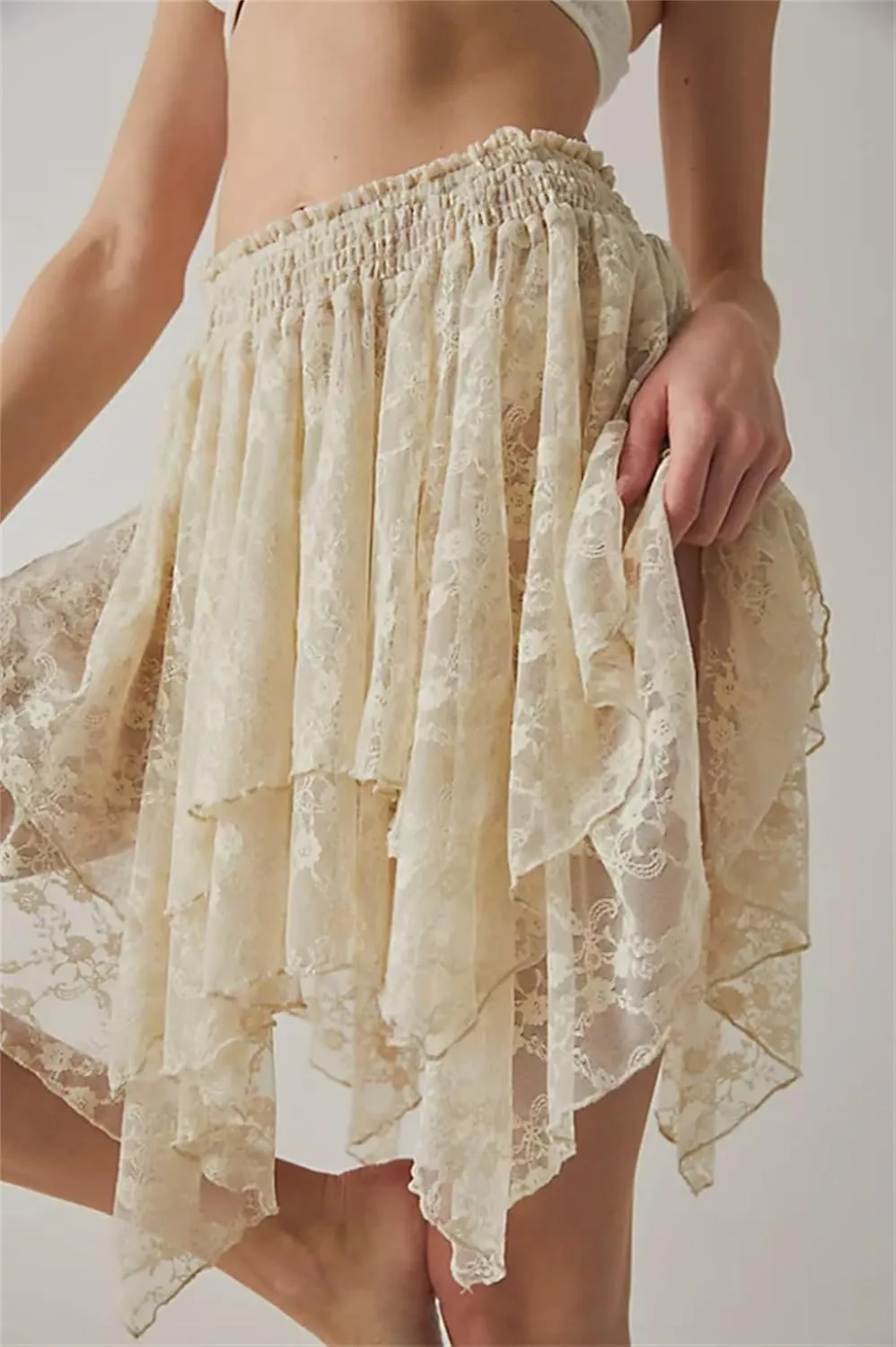 Women Y2k Lace Mini Skirt Half Slip Low Rise Ruffle Skirts Satin Patchwork Lace Trim Pleated Short Skirts Party