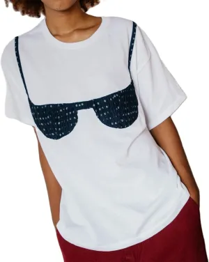 Women Y2k Smocked Shirt Bikini Bra Graphic Print Crewneck Short Sleeve Casual Shirts Summer Aesthetic White Tee Top