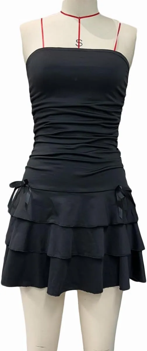 Women Y2K Strapless Mini Dress Coquette Floral Sleeveless Backless Off Shoulder Tube Bodycon Short Dress Beachwear