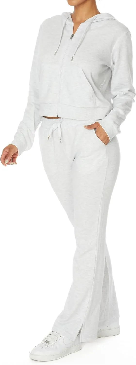 Women's 2 Piece Outfit Sweatsuit Set Zip Up Hoodie Boot Cut Leg Sweatpants French Terry Lounge Set