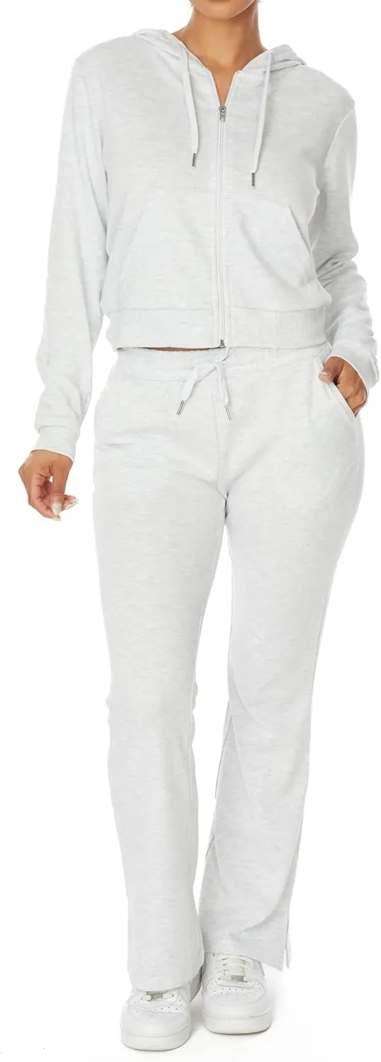 Women's 2 Piece Outfit Sweatsuit Set Zip Up Hoodie Boot Cut Leg Sweatpants French Terry Lounge Set