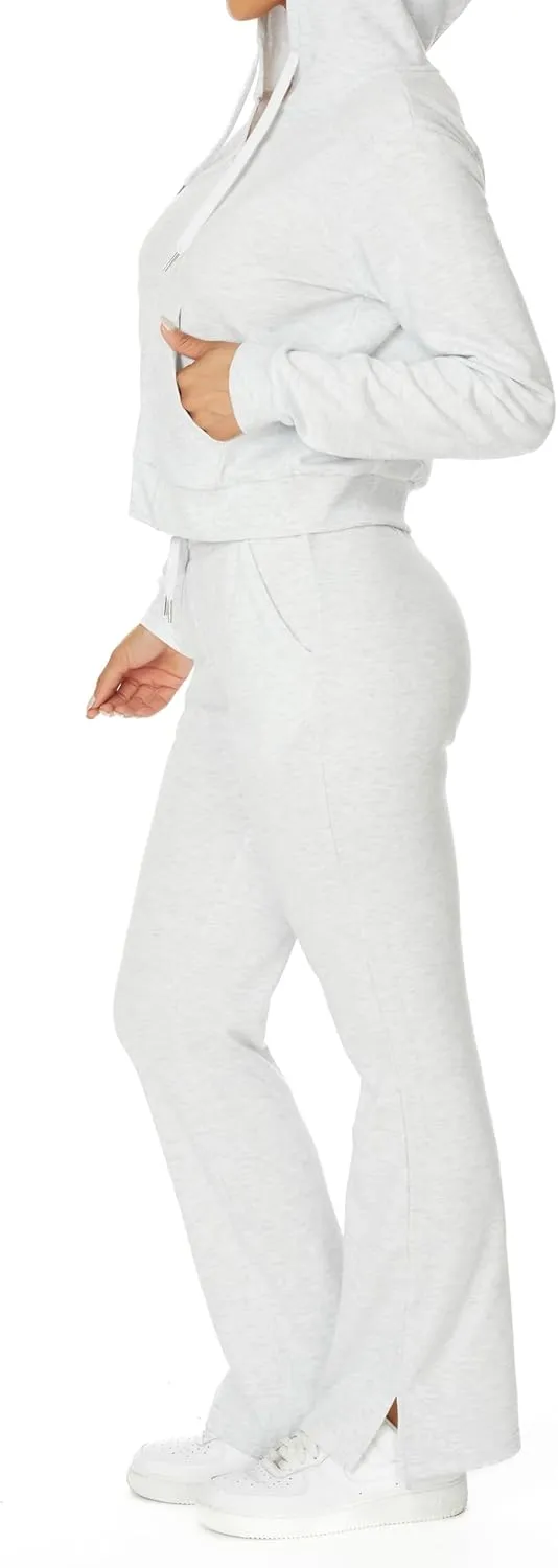 Women's 2 Piece Outfit Sweatsuit Set Zip Up Hoodie Boot Cut Leg Sweatpants French Terry Lounge Set