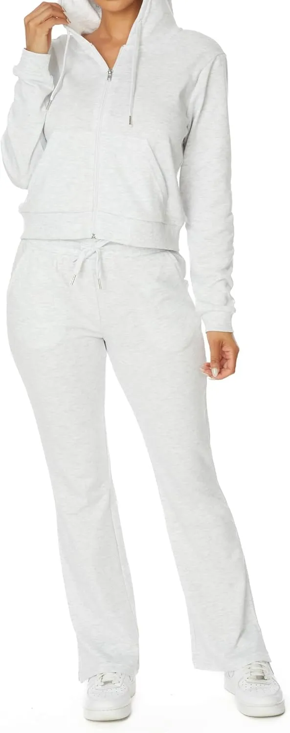 Women's 2 Piece Outfit Sweatsuit Set Zip Up Hoodie Boot Cut Leg Sweatpants French Terry Lounge Set