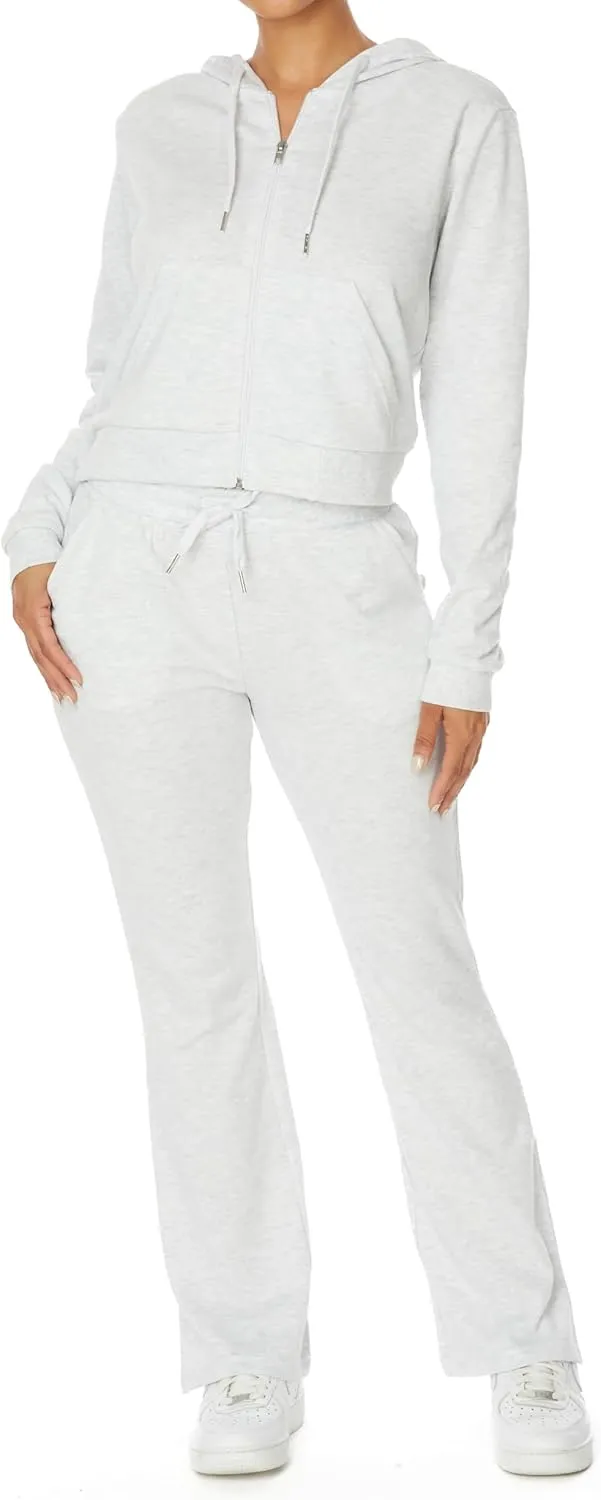 Women's 2 Piece Outfit Sweatsuit Set Zip Up Hoodie Boot Cut Leg Sweatpants French Terry Lounge Set
