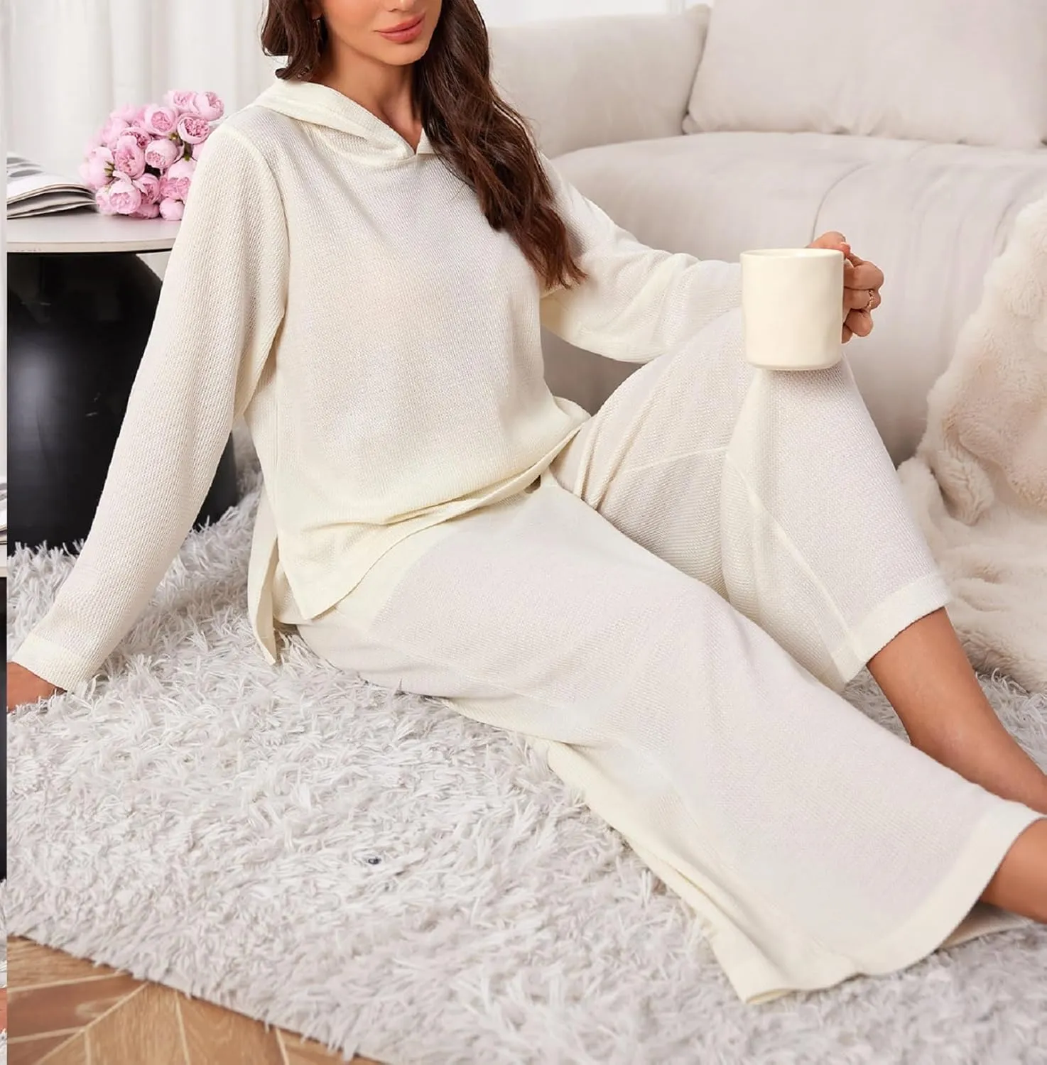 Women's 2 Piece Sets Sweatsuits Spring Long Sleeve Hoodie Wide Leg Casual Lounge Set with Pockets