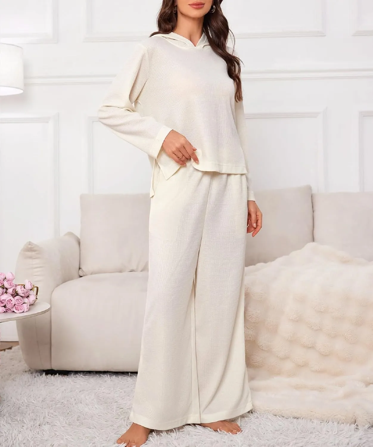 Women's 2 Piece Sets Sweatsuits Spring Long Sleeve Hoodie Wide Leg Casual Lounge Set with Pockets