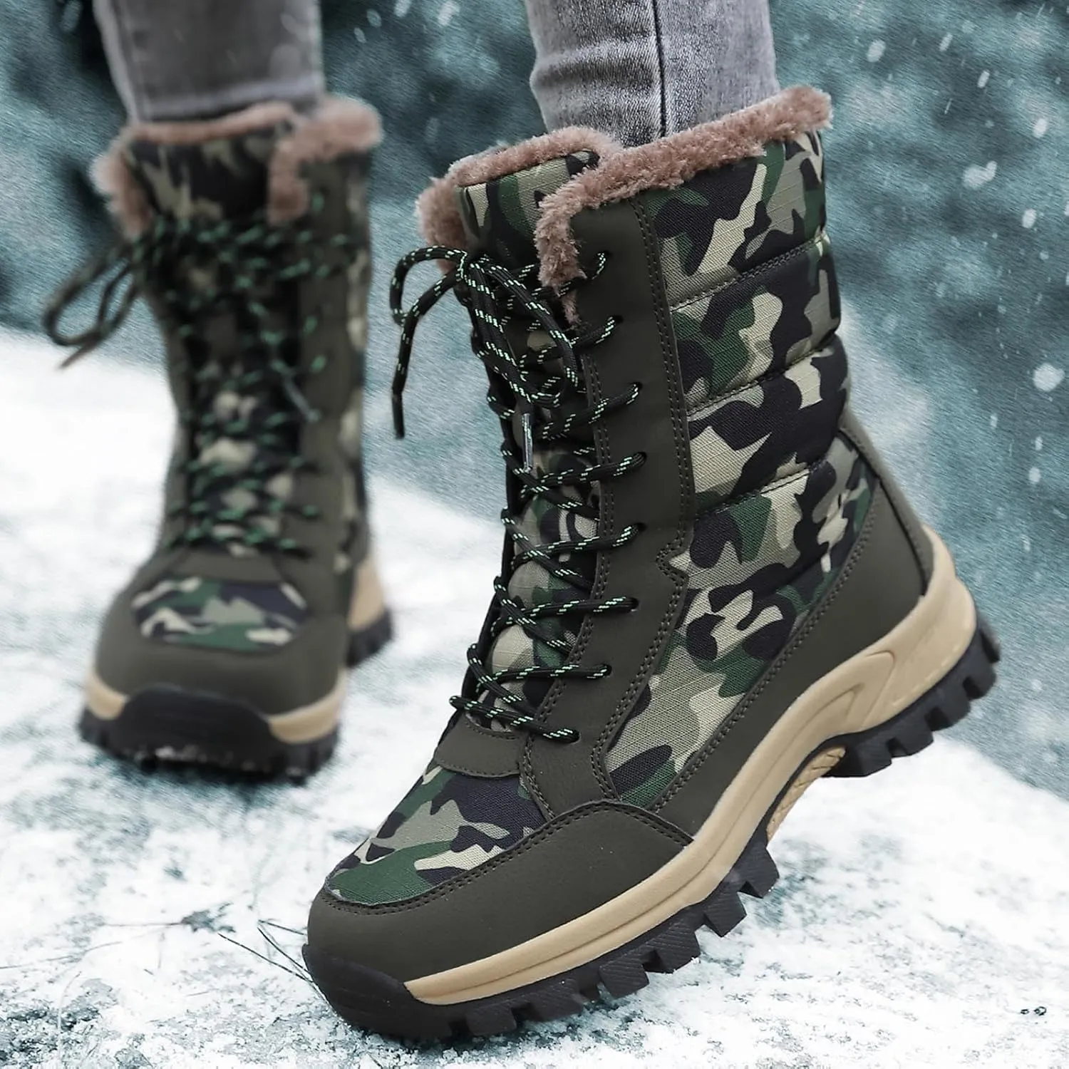 Women's Autumn And Winter Thick Soled Warm Snow Boots Outdoor Camouflage High Top Cotton Winter Lightweight Women