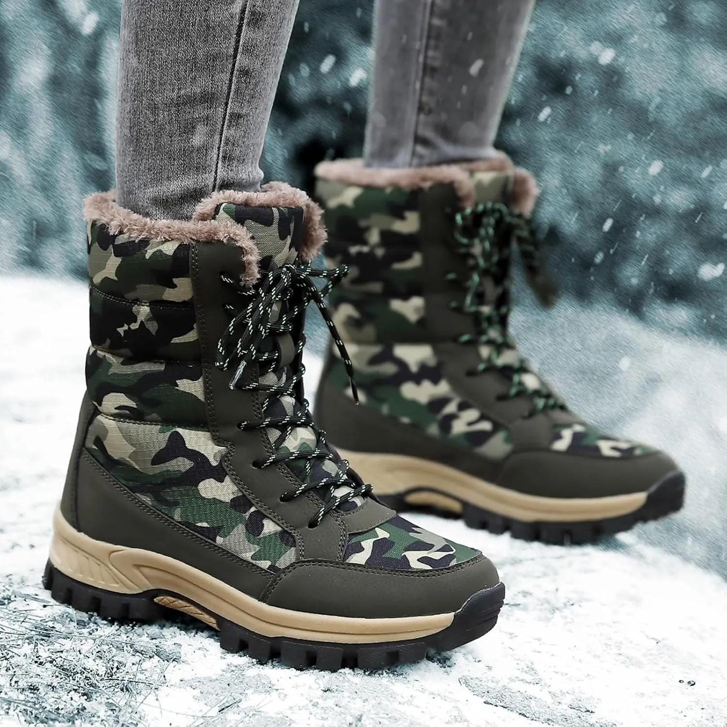 Women's Autumn And Winter Thick Soled Warm Snow Boots Outdoor Camouflage High Top Cotton Winter Lightweight Women