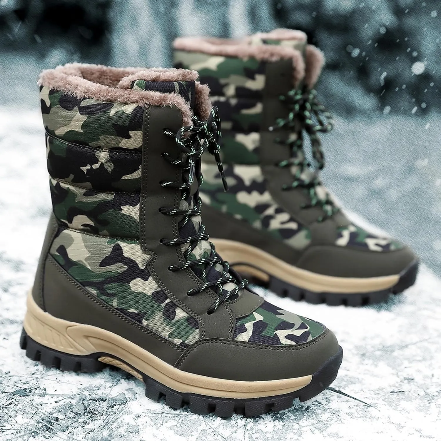 Women's Autumn And Winter Thick Soled Warm Snow Boots Outdoor Camouflage High Top Cotton Winter Lightweight Women
