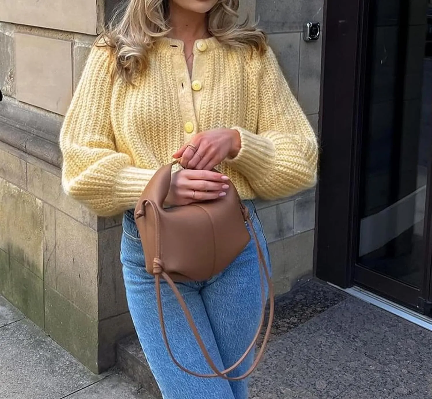 Womens Cardigan Sweater Long Sleeve Button Y2K Chunky Soft Knit Sweater Casual Open Front Outwear Knitwear Coat