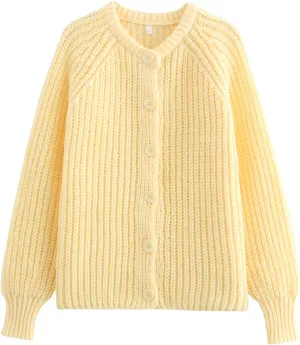 Womens Cardigan Sweater Long Sleeve Button Y2K Chunky Soft Knit Sweater Casual Open Front Outwear Knitwear Coat