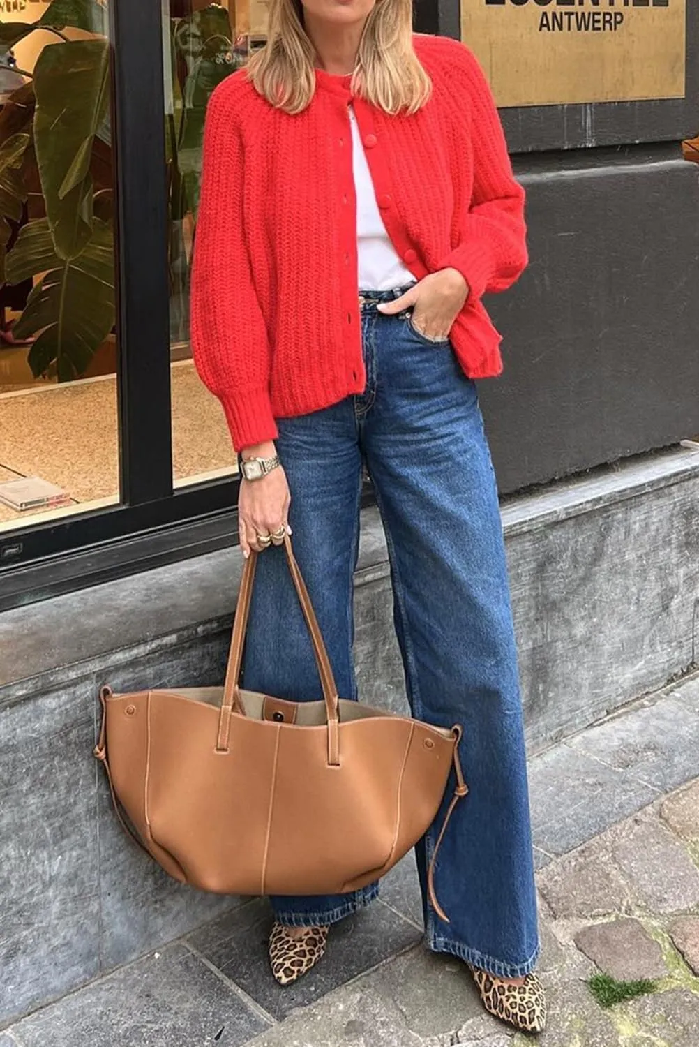 Womens Cardigan Sweater Long Sleeve Button Y2K Chunky Soft Knit Sweater Casual Open Front Outwear Knitwear Coat