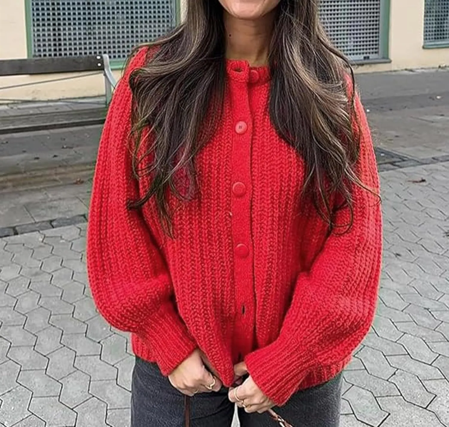 Womens Cardigan Sweater Long Sleeve Button Y2K Chunky Soft Knit Sweater Casual Open Front Outwear Knitwear Coat
