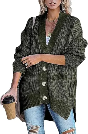 Womens Casual Cardigan Sweaters Button Down Open Front Chunky Knit Oversized Cardigans with Pockets