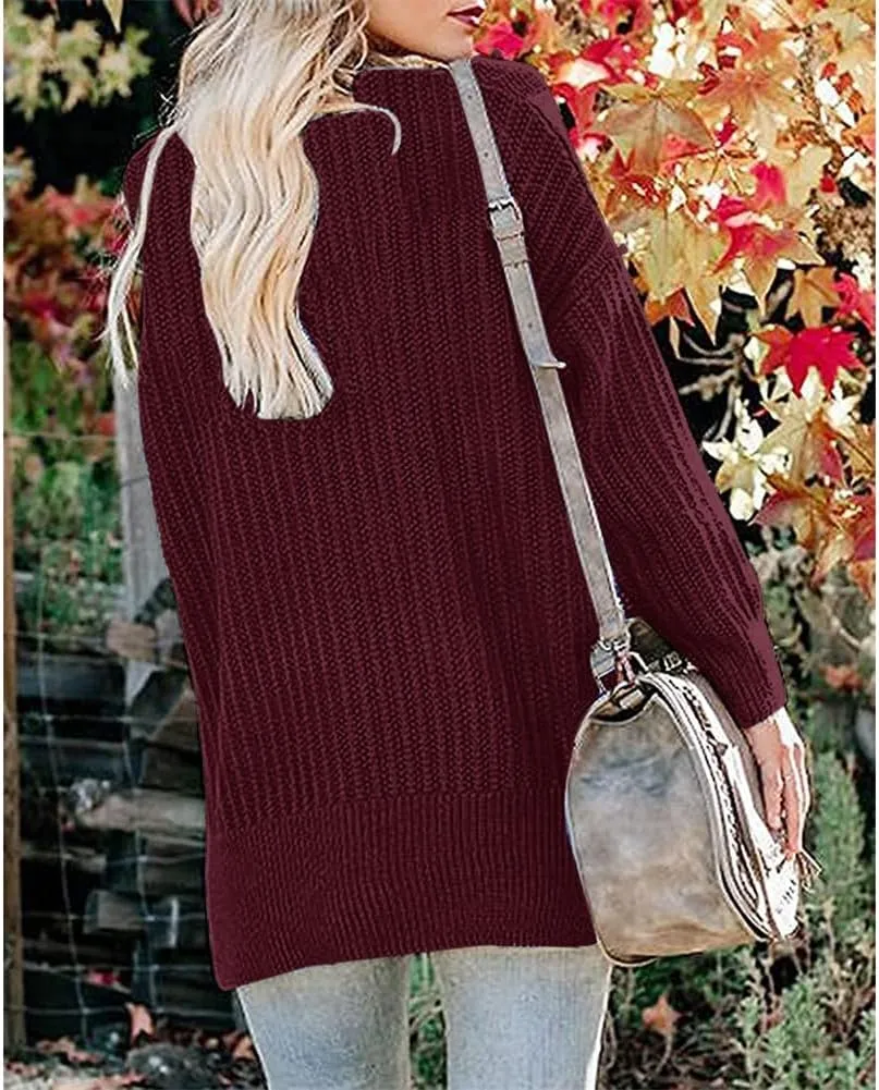 Womens Casual Cardigan Sweaters Button Down Open Front Chunky Knit Oversized Cardigans with Pockets