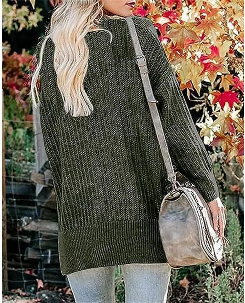 Womens Casual Cardigan Sweaters Button Down Open Front Chunky Knit Oversized Cardigans with Pockets