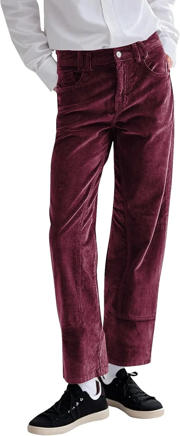 Womens Corduroy Pants Loose Mid Rise Pant Spring Fall Casual Straight Comfy Trousers with Pockets
