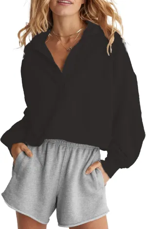 Womens Cropped Hoodies Long Sleeve V Neck Ripped Pullover Sweatshirts with Hooded Casual Crop Tops Trendy 2025