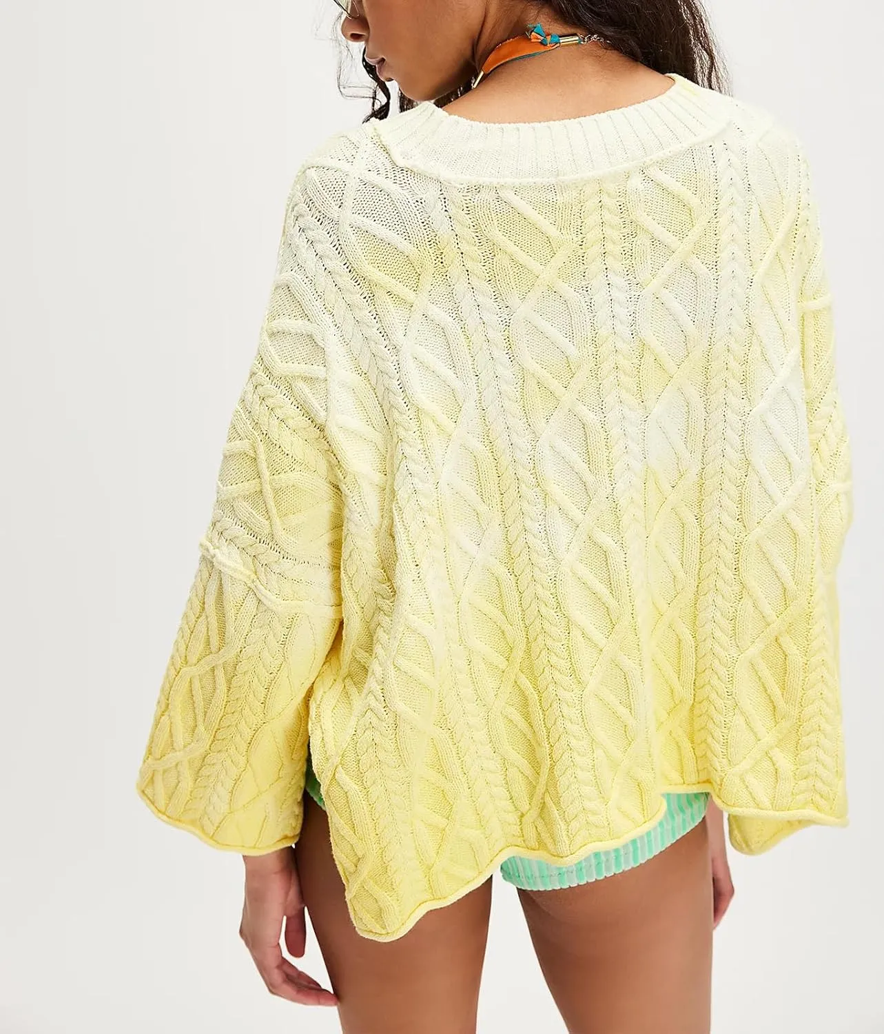 Womens Cropped Sweaters Crewneck 3/4 Sleeve Oversized Sweater Tie Dye Casual Y2k Lightweight Knit Tops Summer Pullover