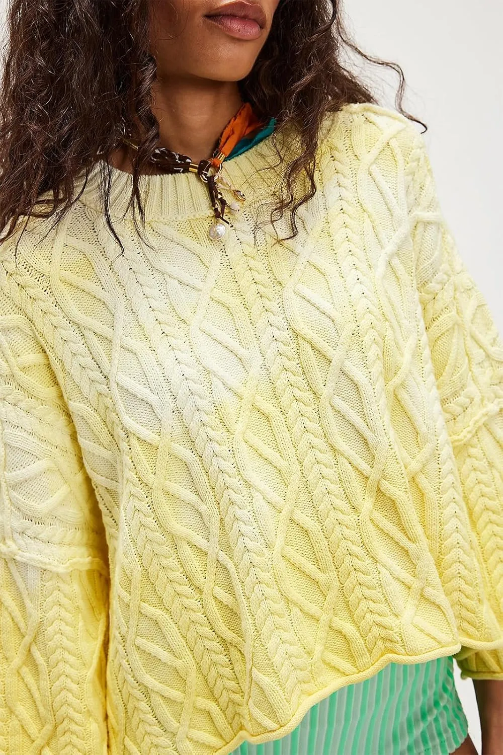 Womens Cropped Sweaters Crewneck 3/4 Sleeve Oversized Sweater Tie Dye Casual Y2k Lightweight Knit Tops Summer Pullover