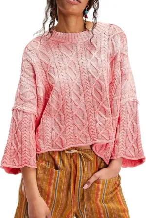 Womens Cropped Sweaters Crewneck 3/4 Sleeve Oversized Sweater Tie Dye Casual Y2k Lightweight Knit Tops Summer Pullover